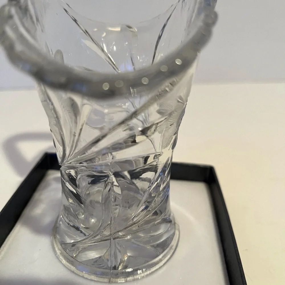Vintage Petite Etched Glass Basket with Handle
